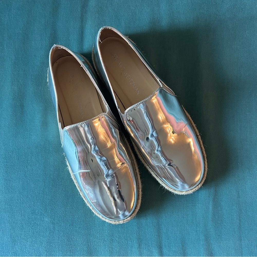 Stuart Weitzman Metallic Silver Espadrilles